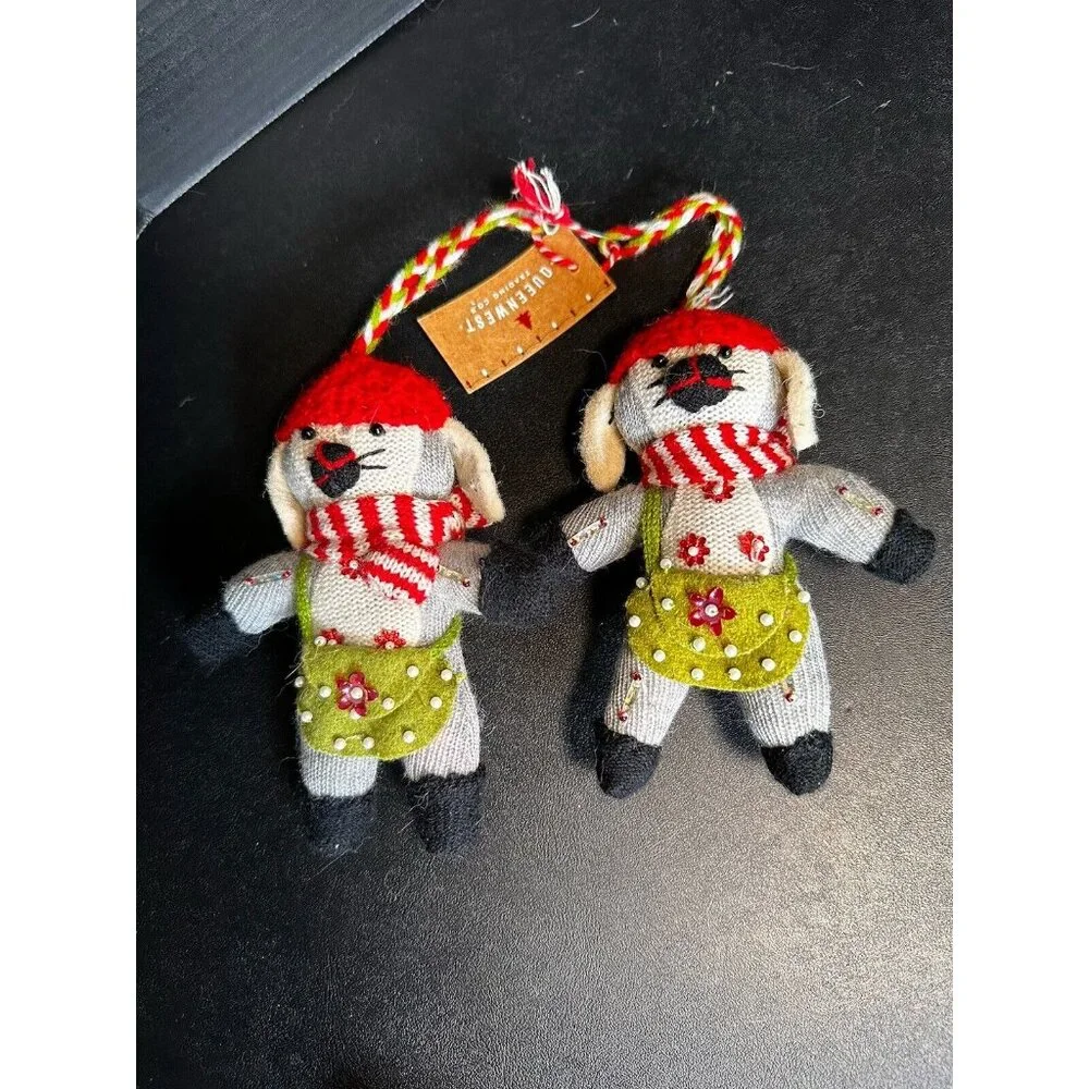 Set of 2 Queenwest Knit Felt Beaded Mouse Mice Christmas Ornaments‎ NWT Kohl’s